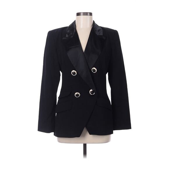 VTG vergianni Black Satin Tuxedo Jacket Blazer Gold Rhinestone Buttons 6 - Picture 1 of 4